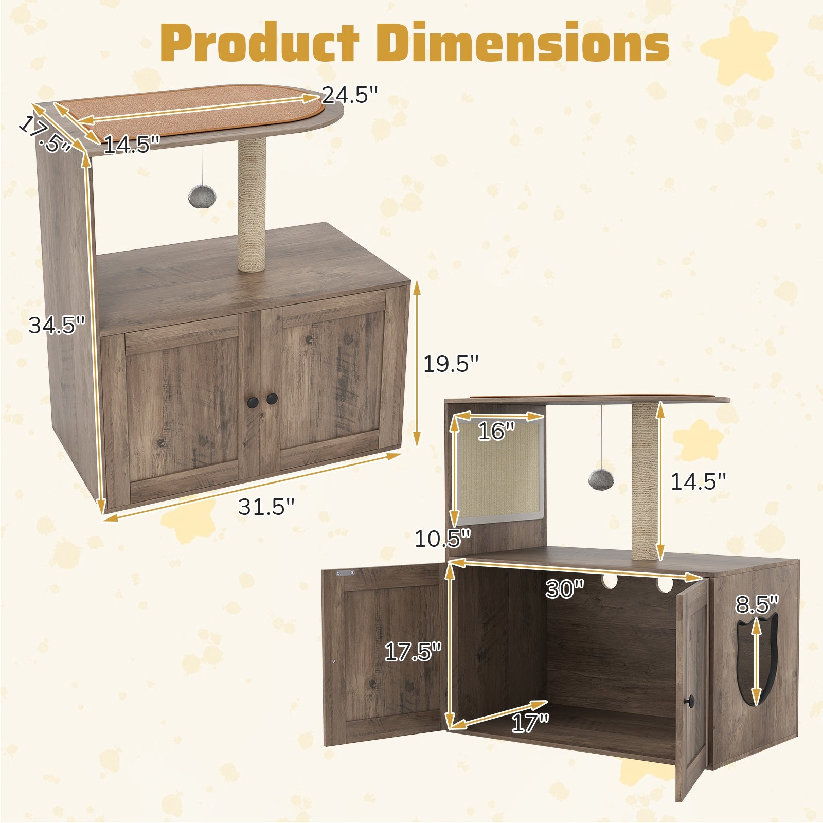 34.5 Inch Cat Tree with Litter Box Enclosure with Sisal Scratching Post and Mat, Gray Cat Trees Condos & Scratchers at Gallery Canada