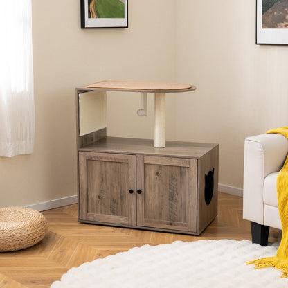 34.5 Inch Cat Tree with Litter Box Enclosure with Sisal Scratching Post and Mat, Gray Cat Trees Condos & Scratchers at Gallery Canada