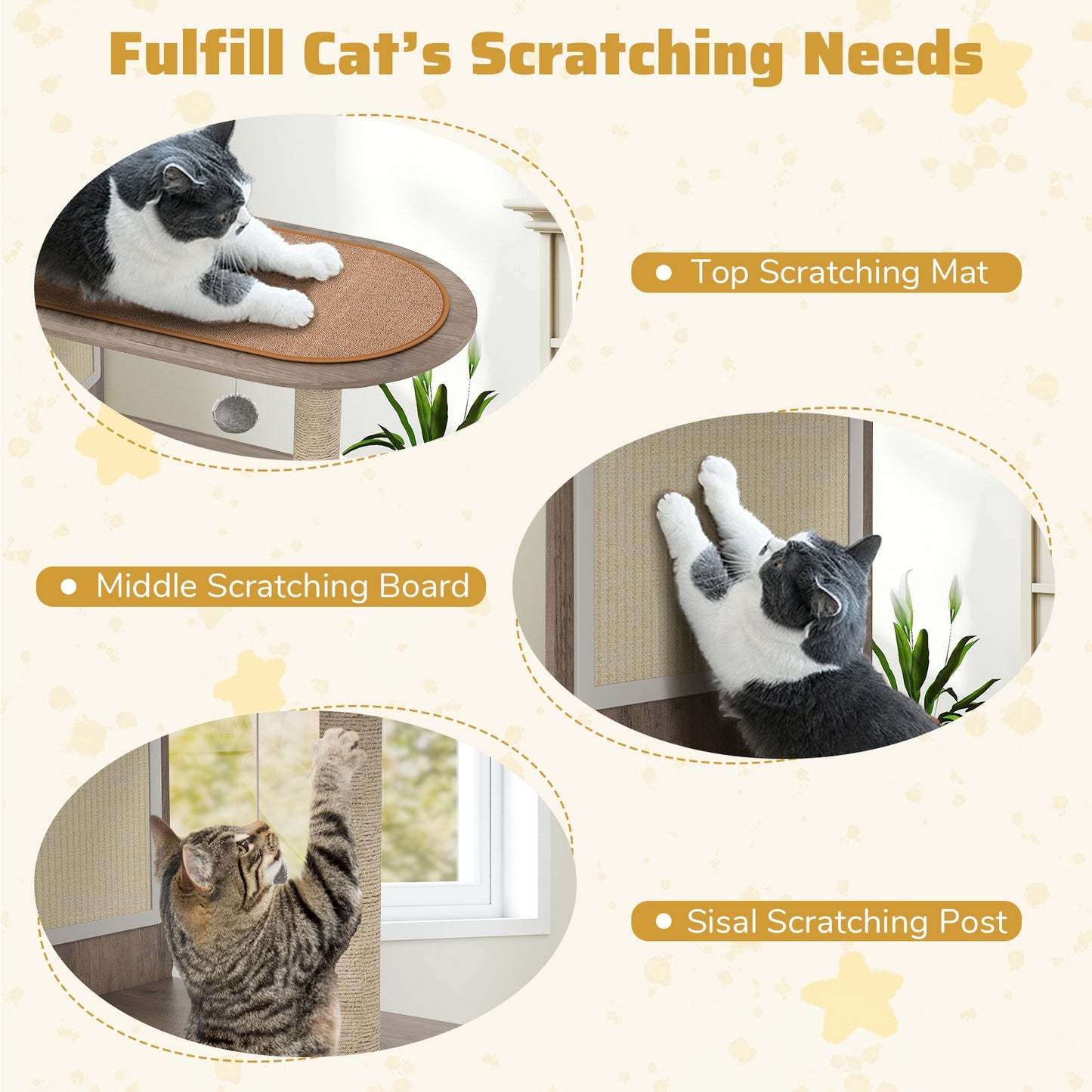 34.5 Inch Cat Tree with Litter Box Enclosure with Sisal Scratching Post and Mat, Gray Cat Trees Condos & Scratchers at Gallery Canada