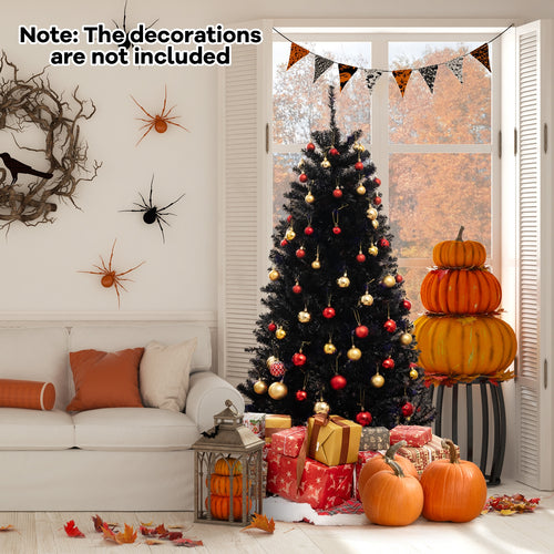 6/7/8 Feet Artificial Christmas Tree with 6 Lighting Modes and Spooky Sounds-6 ft, Black