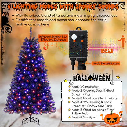 6/7/8 Feet Artificial Christmas Tree with 6 Lighting Modes and Spooky Sounds-6 ft, Black Christmas Tree at Gallery Canada