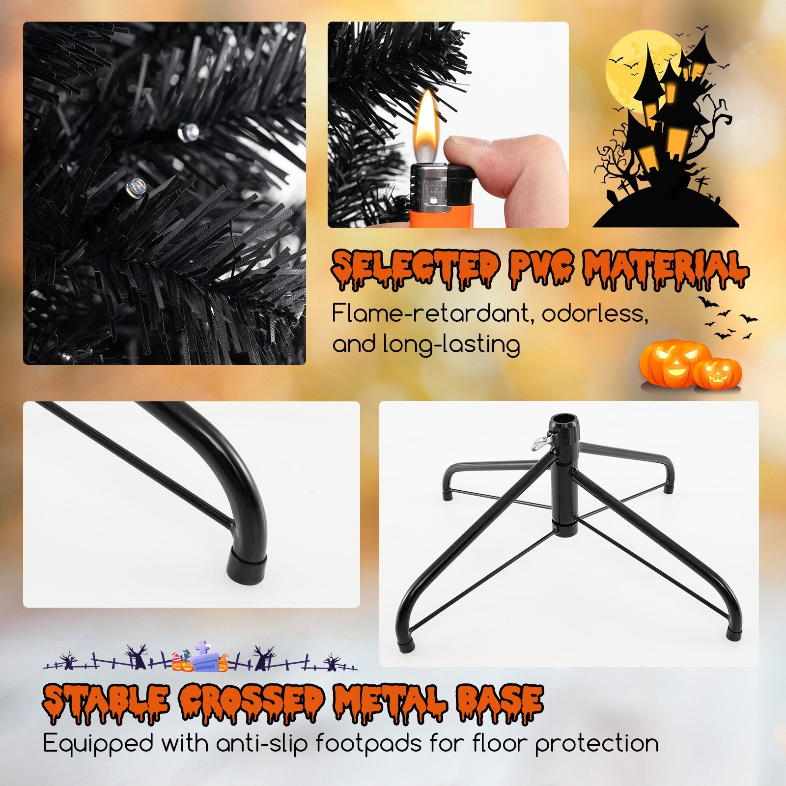 6/7/8 Feet Artificial Christmas Tree with 6 Lighting Modes and Spooky Sounds-6 ft, Black Christmas Tree at Gallery Canada