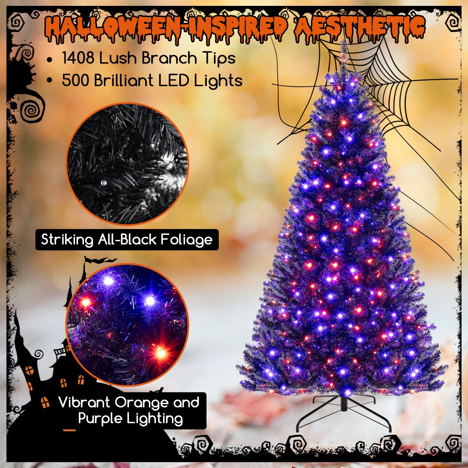 6/7/8 Feet Artificial Christmas Tree with 6 Lighting Modes and Spooky Sounds-L, Black Christmas Tree at Gallery Canada