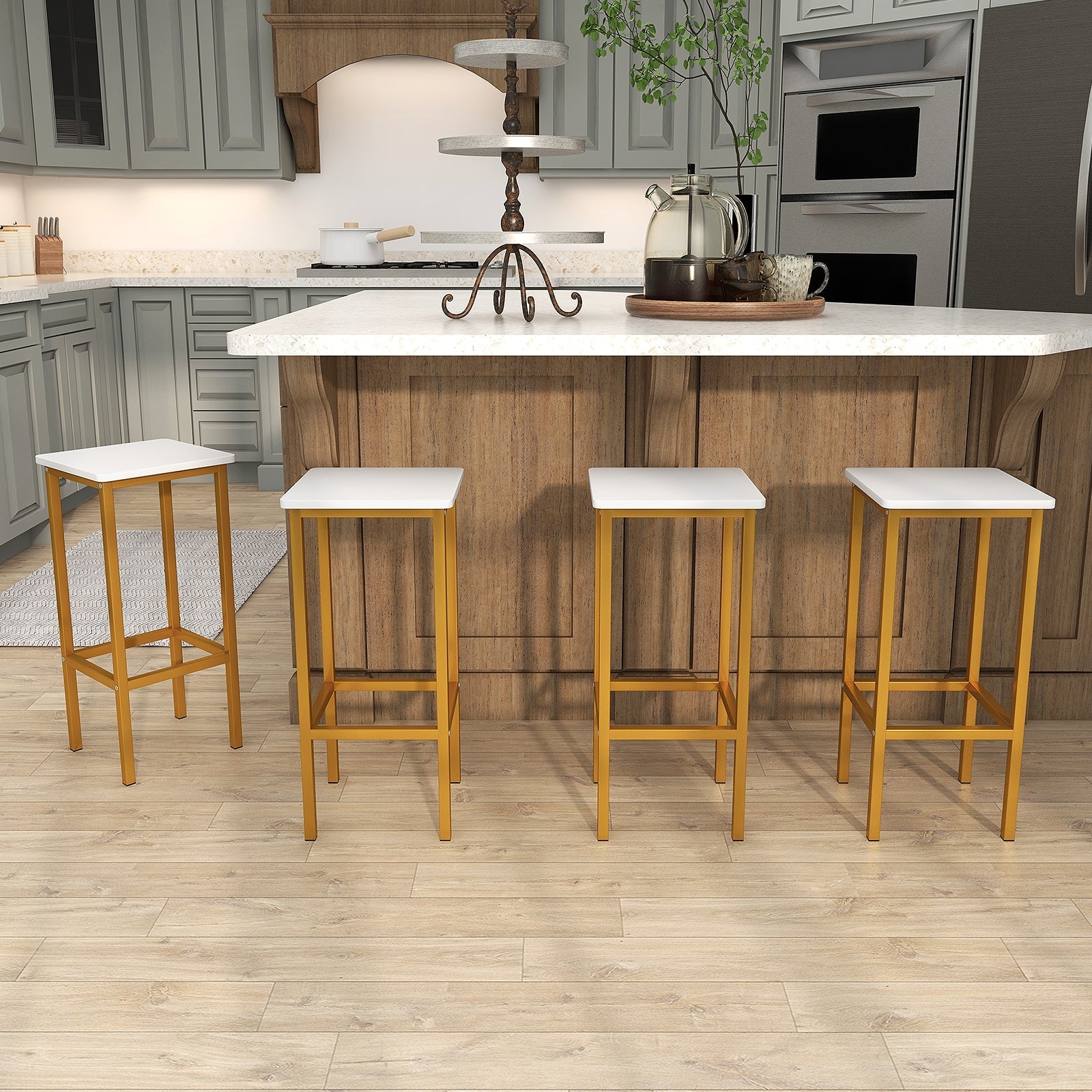 Set of 4 Bar Stool Set 26 Inch Bar Chair with Metal Legs and Footrest, White Bar Stools at Gallery Canada