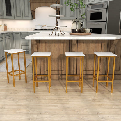 Set of 4 Bar Stool Set 26 Inch Bar Chair with Metal Legs and Footrest, White Bar Stools at Gallery Canada