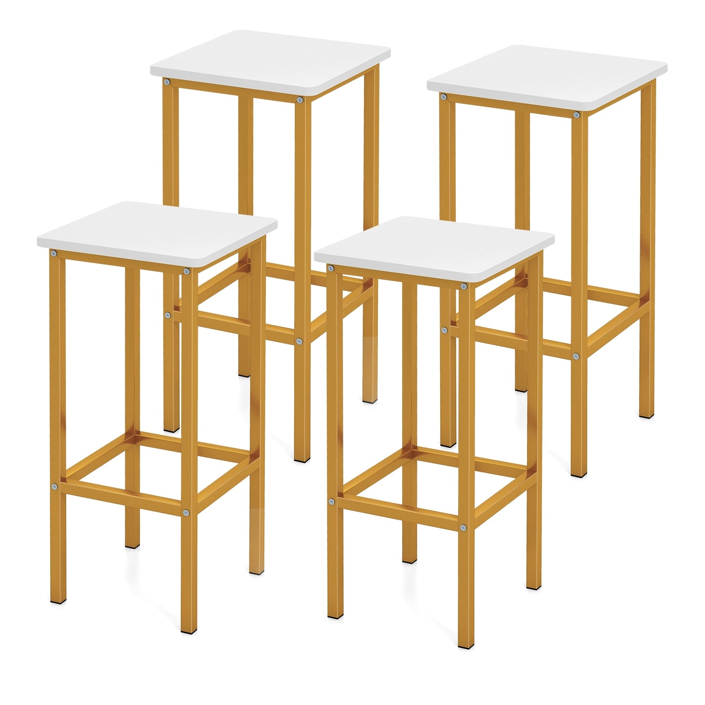 Set Of 4 Bar Stools, 26 Inch, Metal Legs With Footrest, White Bar Stools White at Gallery Canada