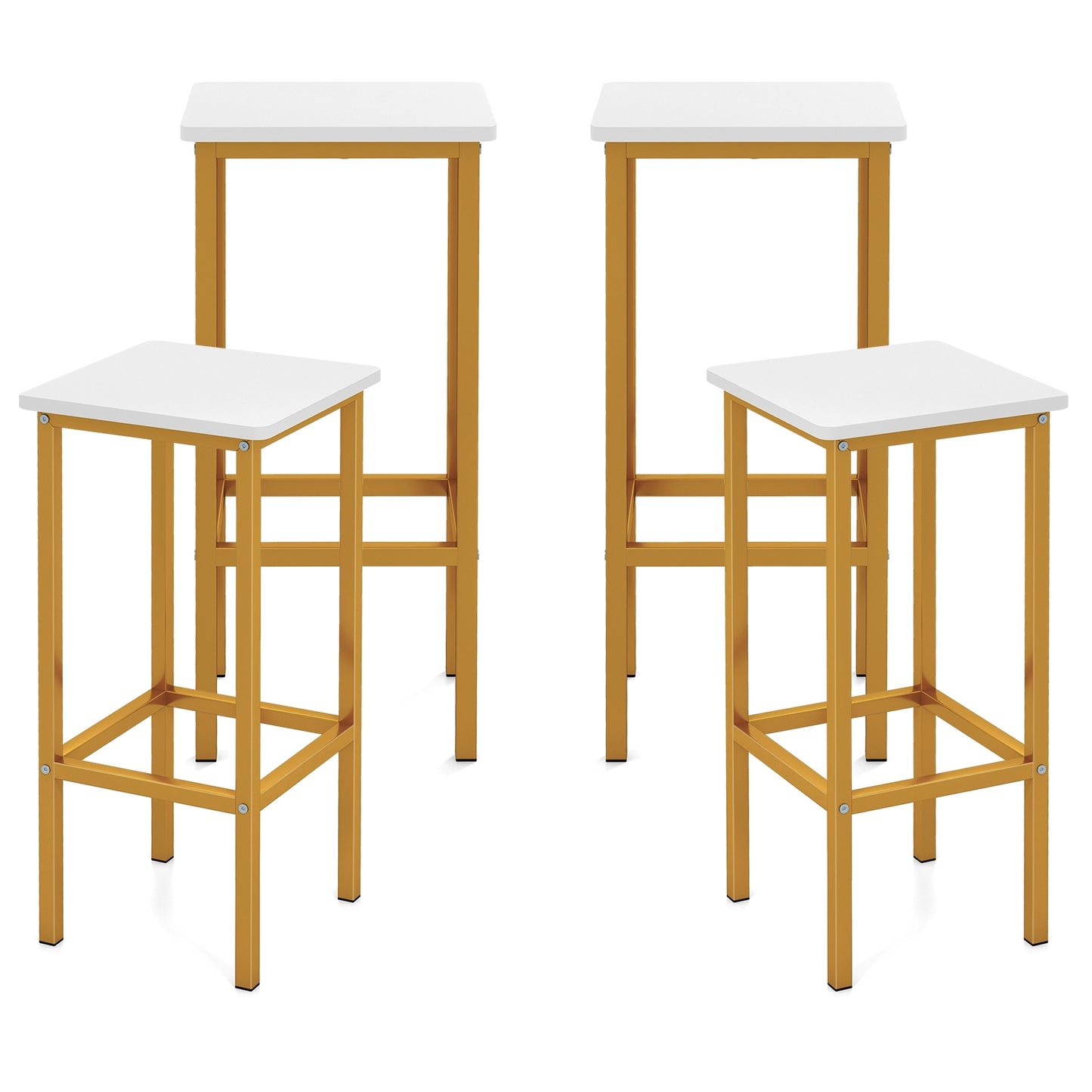 Set of 4 Bar Stool Set 26 Inch Bar Chair with Metal Legs and Footrest, White Bar Stools at Gallery Canada