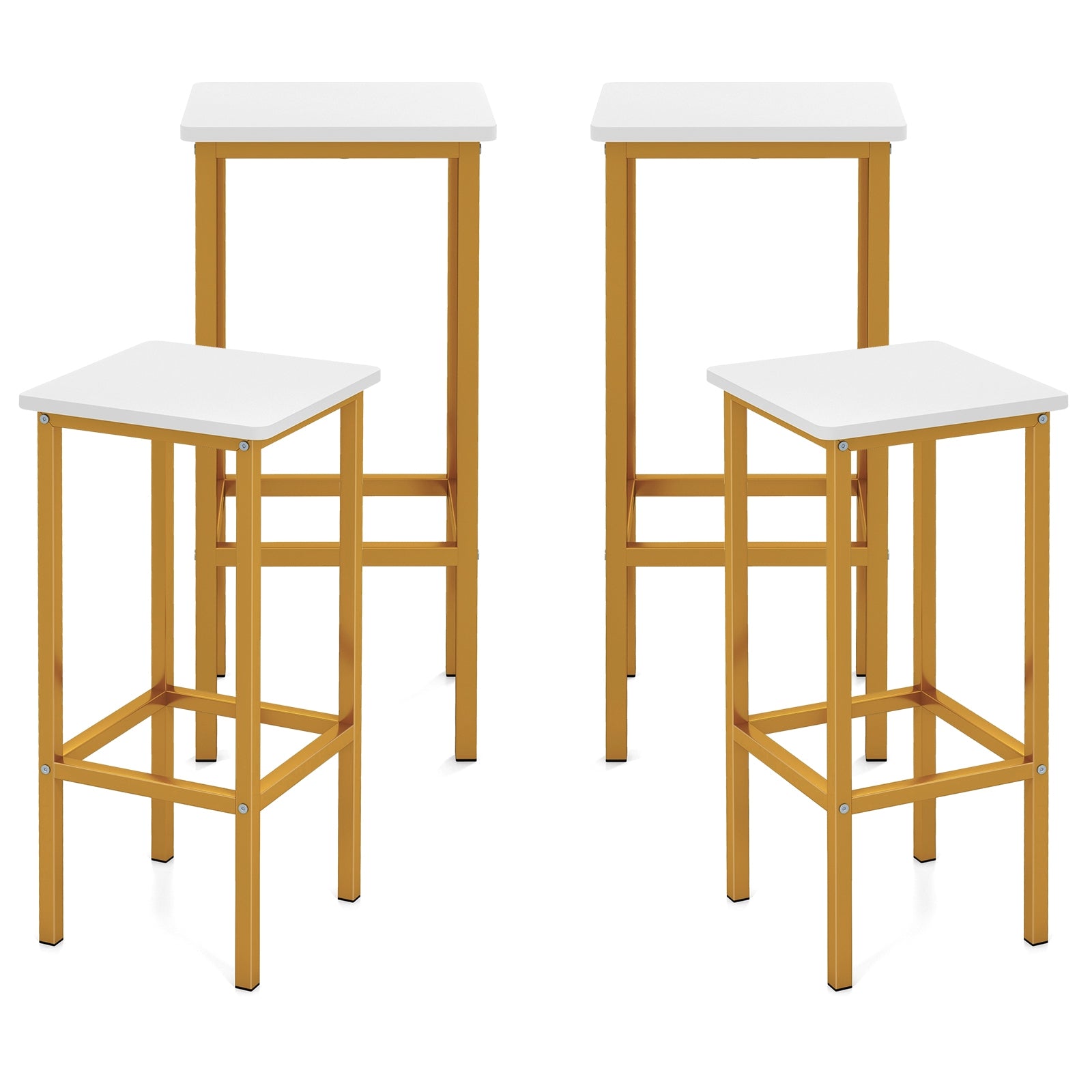 Set of 4 Bar Stool Set 26 Inch Bar Chair with Metal Legs and Footrest, White Bar Stools at Gallery Canada