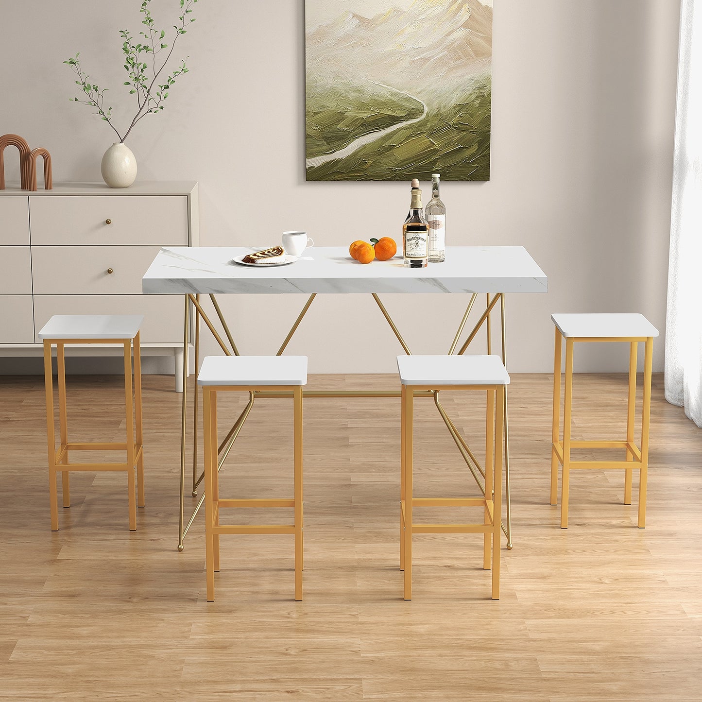 Set of 4 Bar Stool Set 26 Inch Bar Chair with Metal Legs and Footrest, White Bar Stools at Gallery Canada