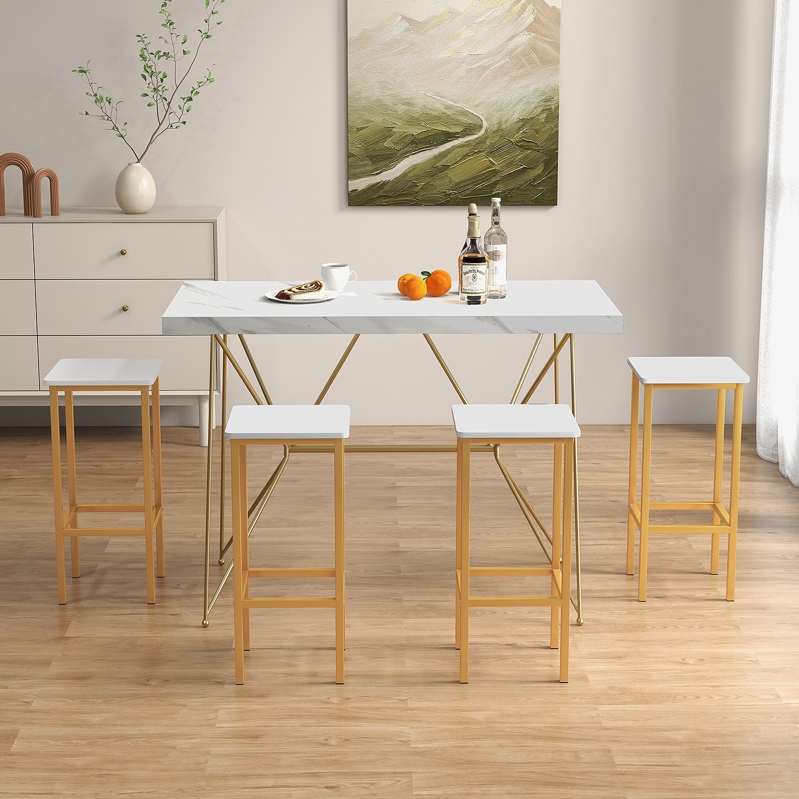 Set of 4 Bar Stool Set 26 Inch Bar Chair with Metal Legs and Footrest, White Bar Stools at Gallery Canada