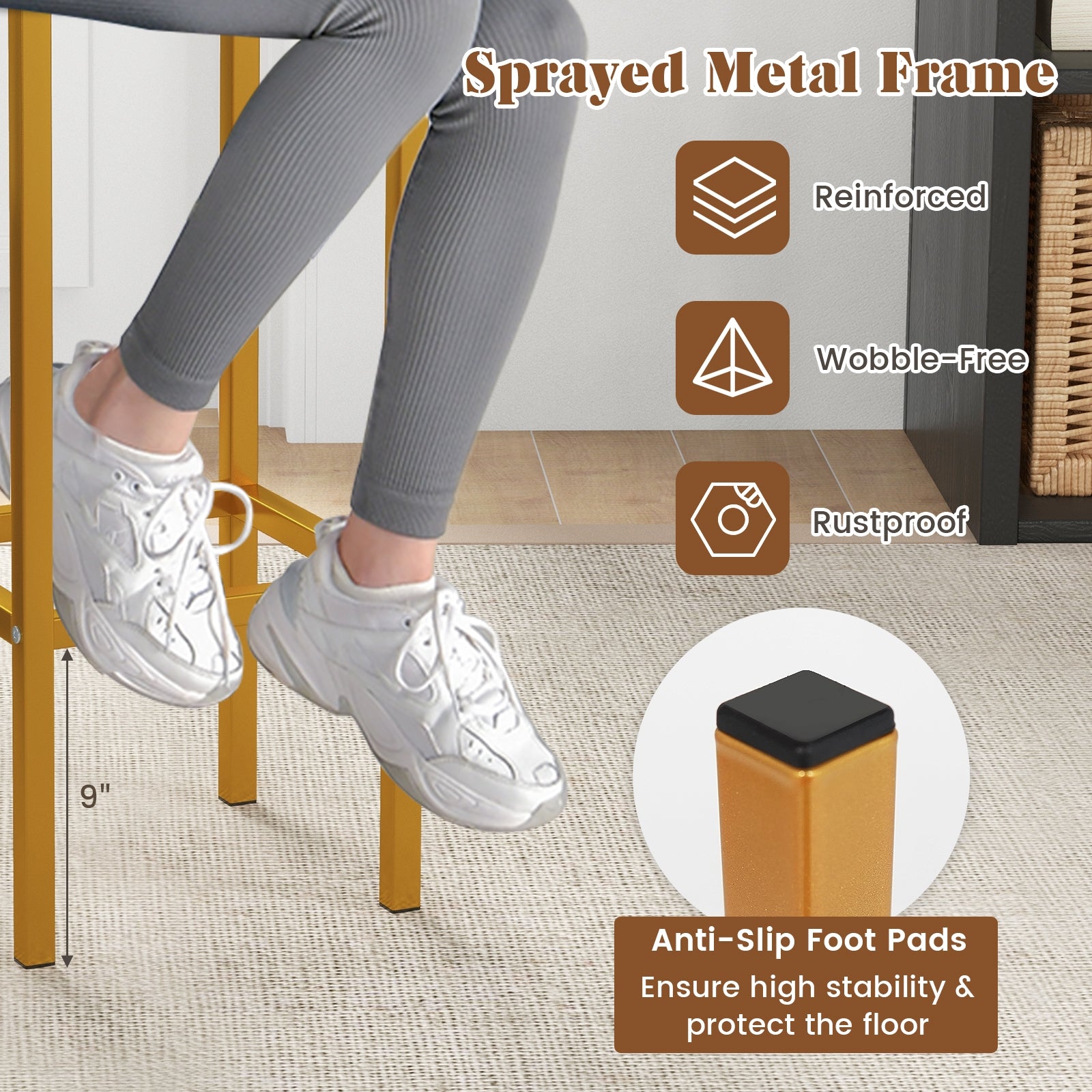 Set of 4 Bar Stool Set 26 Inch Bar Chair with Metal Legs and Footrest, White Bar Stools at Gallery Canada