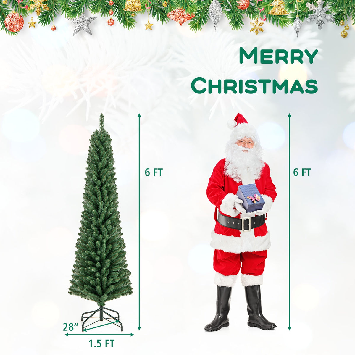 6 Ft Pencil Christmas Tree, 392 Memory Wire Branch Tips, Metal Stand, Green Christmas Tree at Gallery Canada