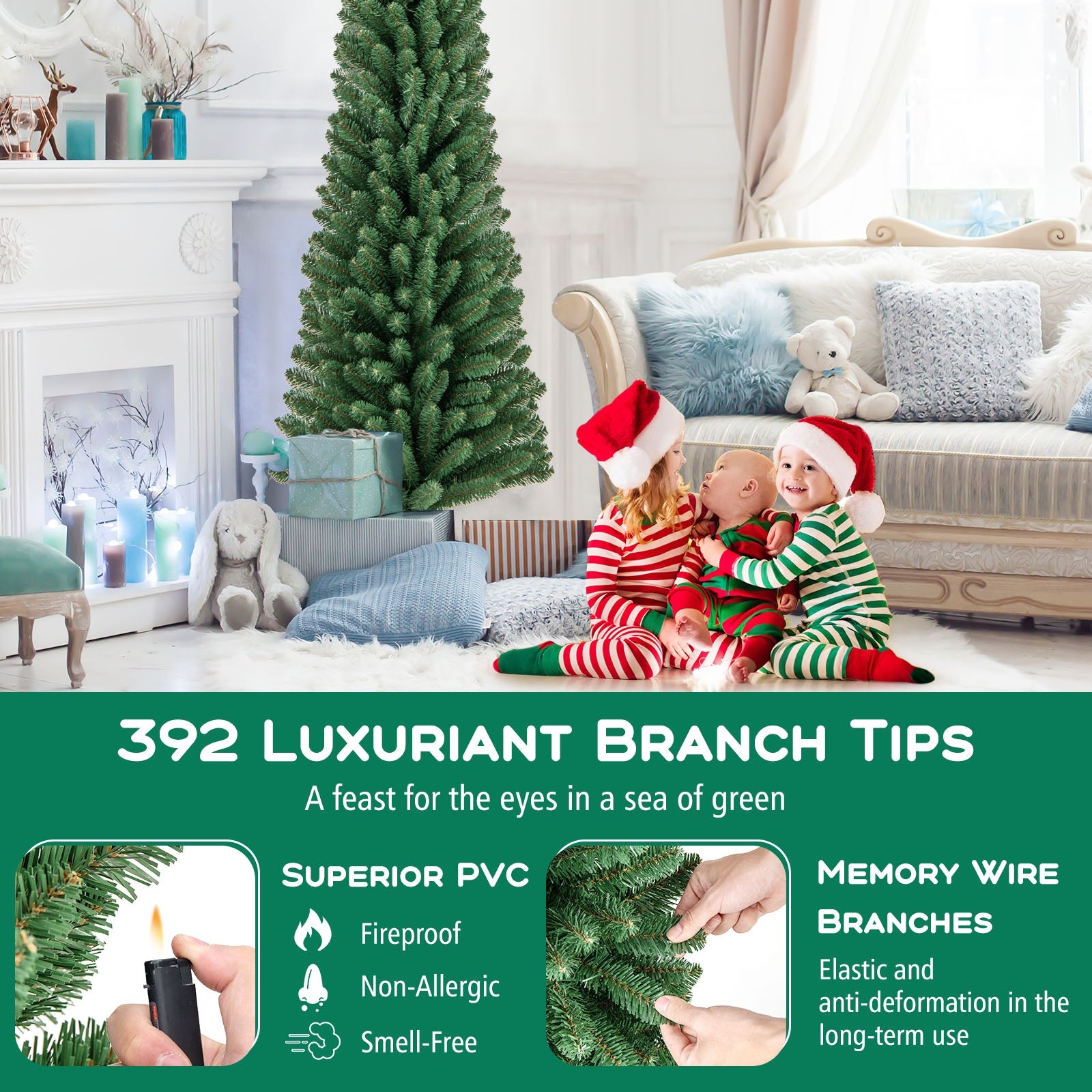 6 Ft Pencil Christmas Tree, 392 Memory Wire Branch Tips, Metal Stand, Green Christmas Tree at Gallery Canada