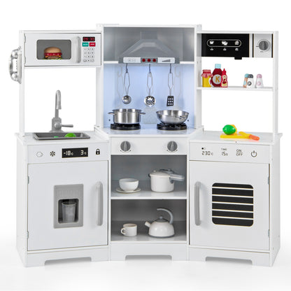 Pretend Play Kitchen Wooden Toy Set with Range Hood Real Sounds and Lights, White Play Kitchen Sets at Gallery Canada