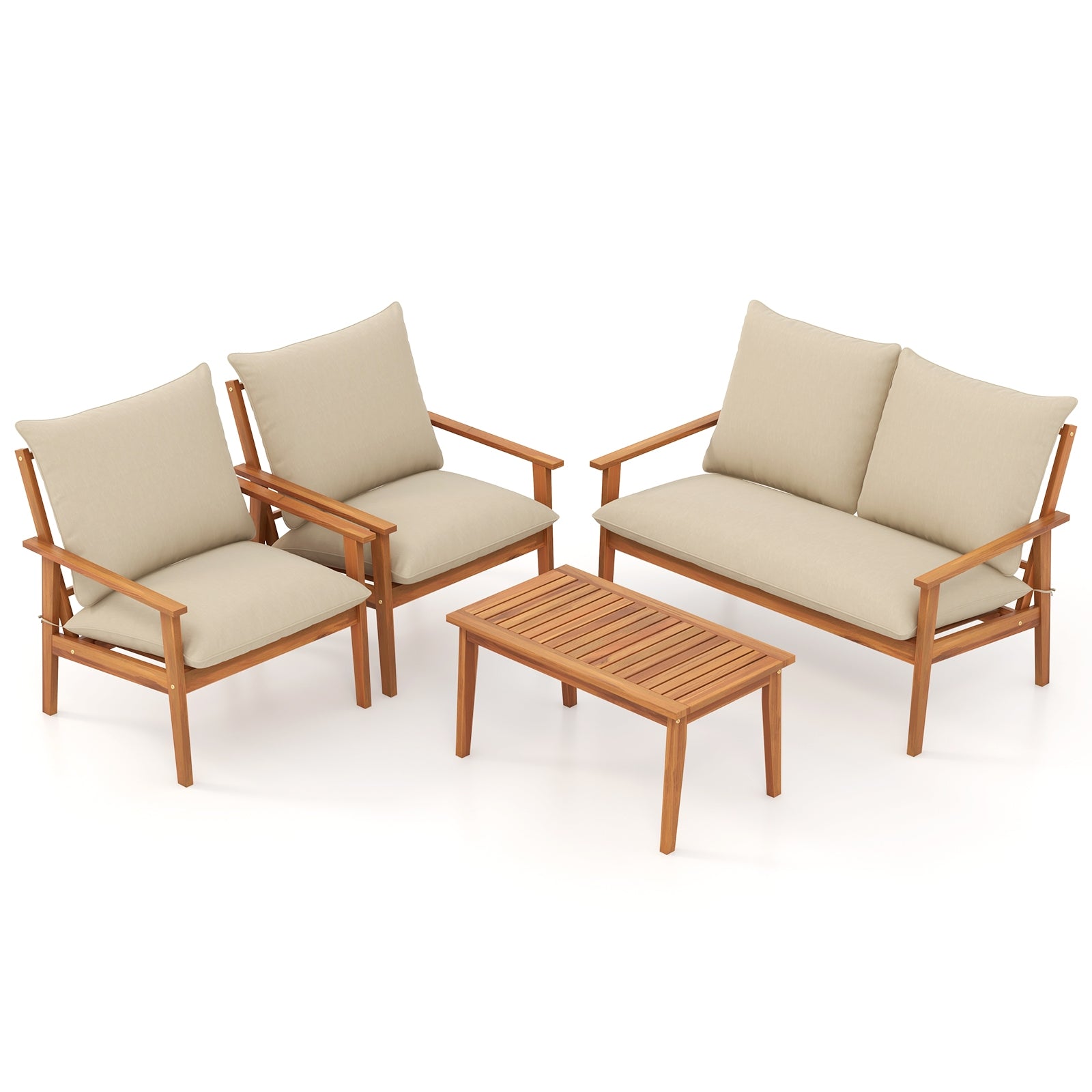 4 Piece Acacia Wood Conversation Set With Cushions, Coffee Table, White Patio Conversation Sets at Gallery Canada