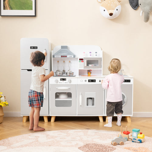 Kids Kitchen Playset 3-in-1 with Refrigerator and Washing Machine, Gray