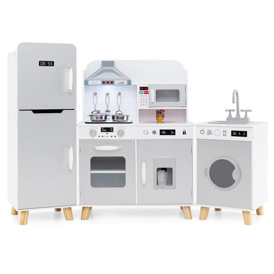 Kids Kitchen Playset With Refrigerator And Washing Machine, Gray Play Kitchen Sets Gray at Gallery Canada
