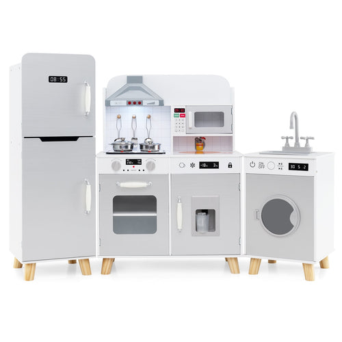 Kids Kitchen Playset With Refrigerator And Washing Machine, Gray