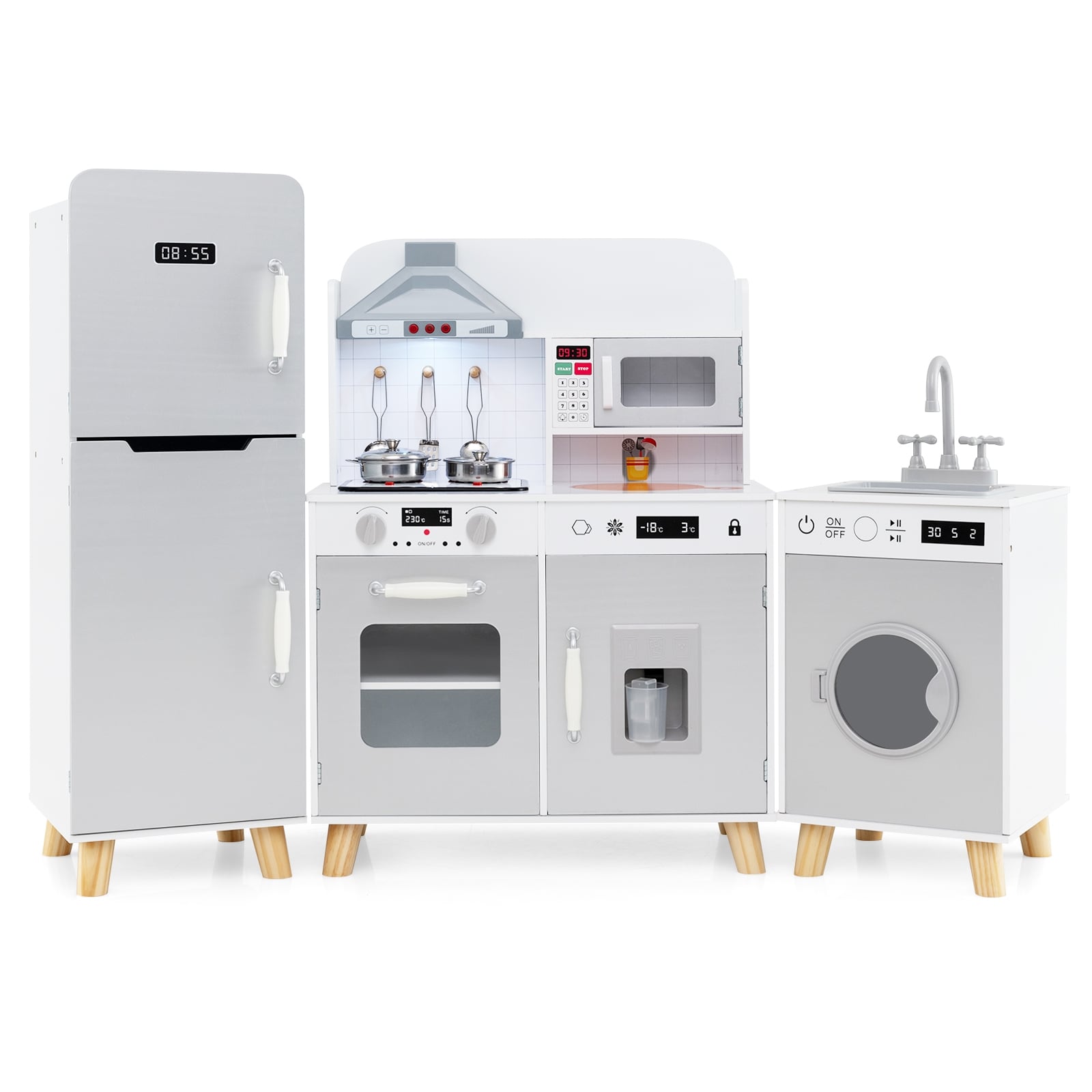 Kids Kitchen Playset With Refrigerator And Washing Machine, Gray Play Kitchen Sets Gray at Gallery Canada