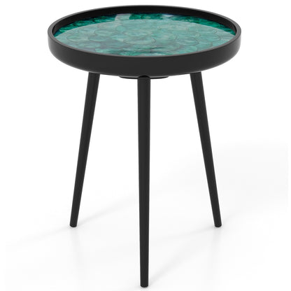 16 Inch Mid-Century Modern Coffee Table, Sea Shell Decoration, Green End & Side Tables at Gallery Canada