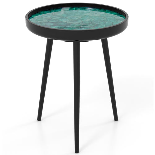 16 Inch Mid-century Modern Coffee End Table with Sea Shell Decoration, Green