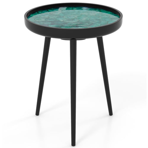 16 Inch Mid-Century Modern Coffee Table, Sea Shell Decoration, Green