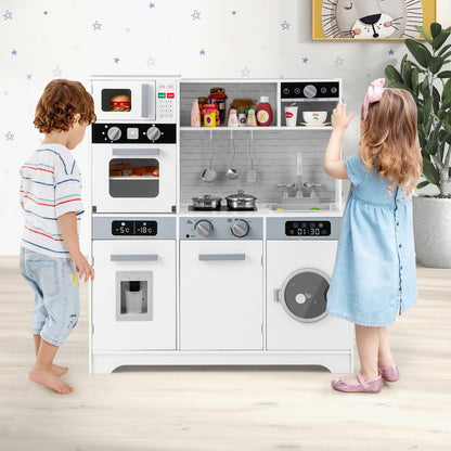 Pretend Play Kitchen Wooden Toy Set Kitchen Accessory Playset with Real Lights Sounds, White Play Kitchen Sets at Gallery Canada