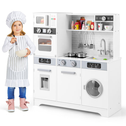 Wooden Toy Kitchen Playset With Real Lights, Sounds, White Play Kitchen Sets White at Gallery Canada