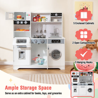 Pretend Play Kitchen Wooden Toy Set Kitchen Accessory Playset with Real Lights Sounds, White Play Kitchen Sets at Gallery Canada