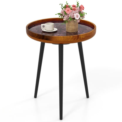 16 Inch Round End Table with Sea Shell Decoration and Epoxy Resin Finish, Brown End & Side Tables at Gallery Canada