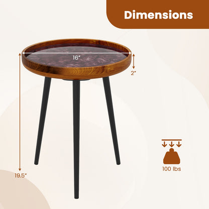 16 Inch Round End Table with Sea Shell Decoration and Epoxy Resin Finish, Brown End & Side Tables at Gallery Canada