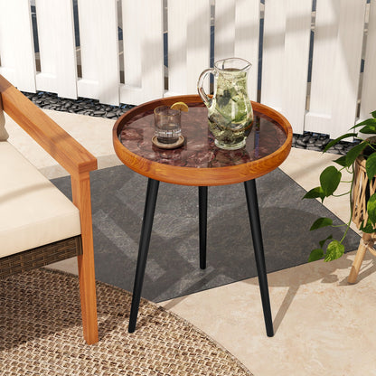 16 Inch Round End Table with Sea Shell Decoration and Epoxy Resin Finish, Brown End & Side Tables at Gallery Canada