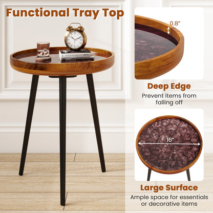 16 Inch Round End Table with Sea Shell Decoration and Epoxy Resin Finish, Brown End & Side Tables at Gallery Canada