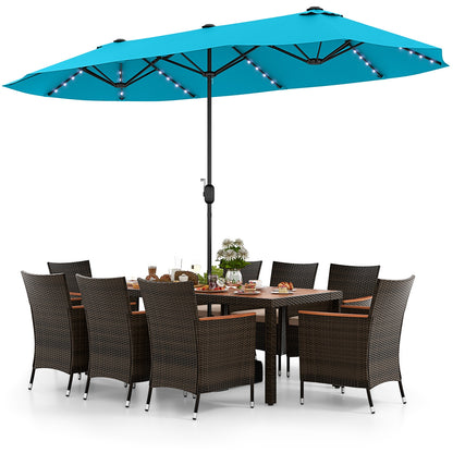 10 Piece Outdoor Dining Set, 15 Feet Double-Sided Patio Umbrella, Turquoise Patio Dining Sets at Gallery Canada