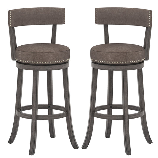 Set of 2 Counter Height Chairs with 360° Swivel Seat and Rubber Wood Frame-29 Inches Bar Stools Gray at Gallery Canada