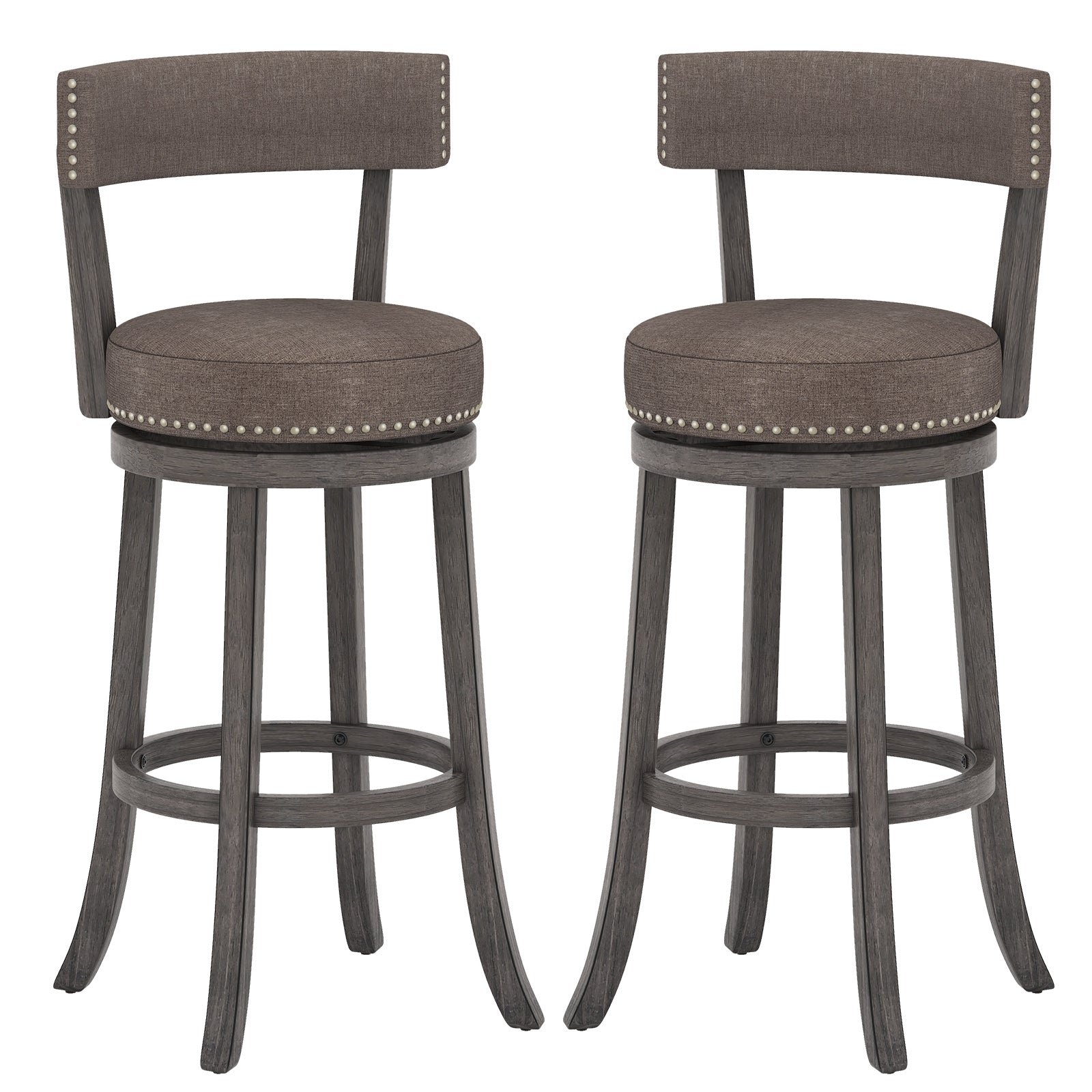 Set of 2 Counter Height Chairs, 360° Swivel Seat, Rubber Wood Frame, 29 Inches Bar Stools at Gallery Canada