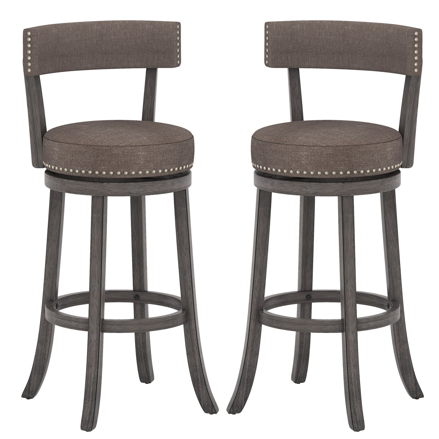 Set of 2 Counter Height Chairs, 360° Swivel Seat, Rubber Wood Frame, 29 Inches Bar Stools Options at Gallery Canada
