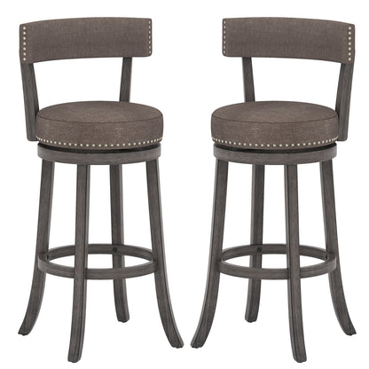 Set of 2 Counter Height Chairs, 360° Swivel Seat, Rubber Wood Frame, 29 Inches Bar Stools Options at Gallery Canada