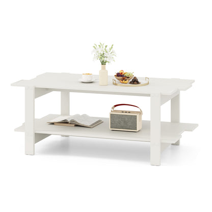 2-Tier Coffee Table Slatted Wood Center Table with Storage Shelf, White Coffee Tables at Gallery Canada