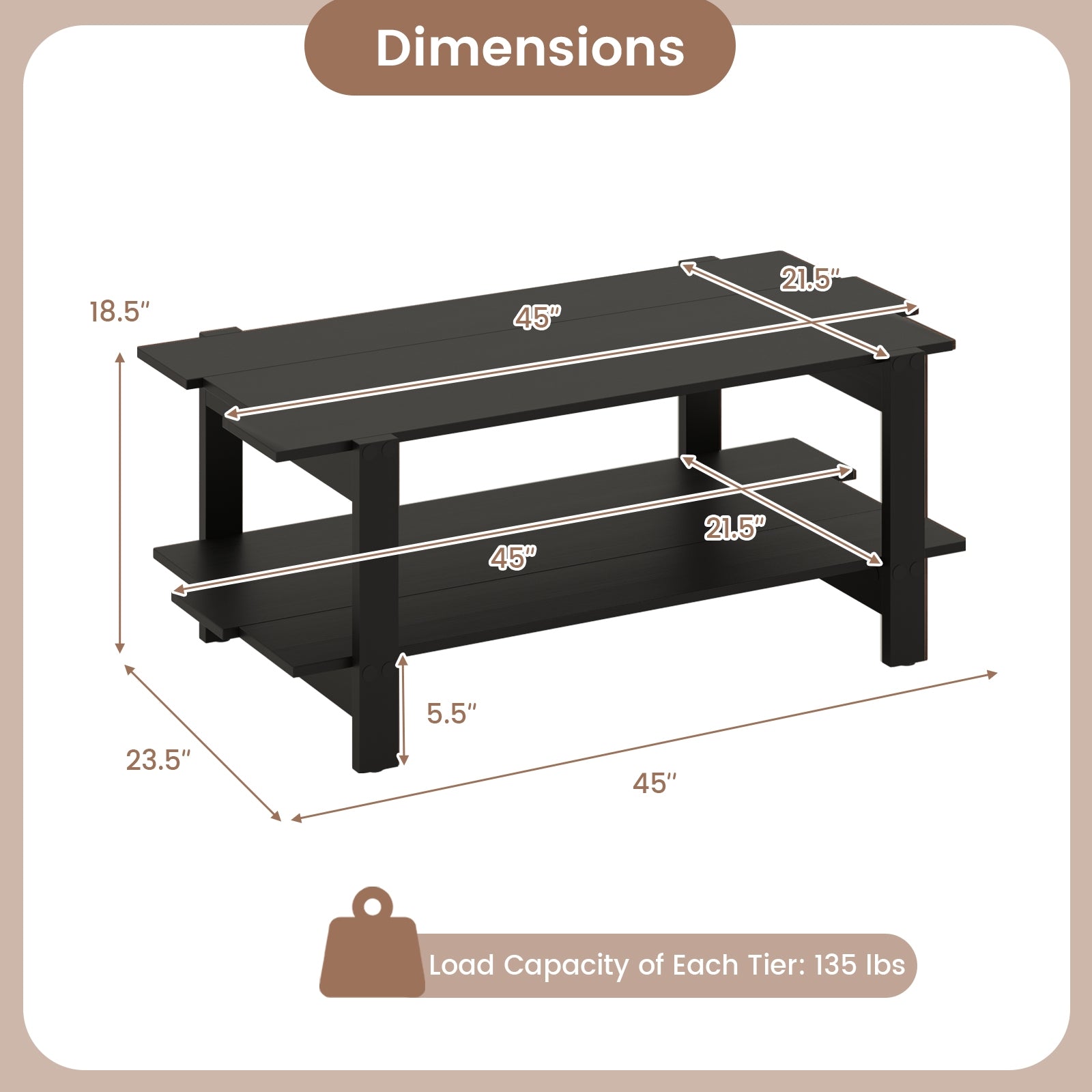 2-Tier Coffee Table Slatted Wood Center Table with Storage Shelf, Black Coffee Tables at Gallery Canada