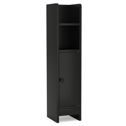 Slim Corner Bathroom Cabinet With Door, Adjustable Shelf, Black Floor Cabinets Black at Gallery Canada