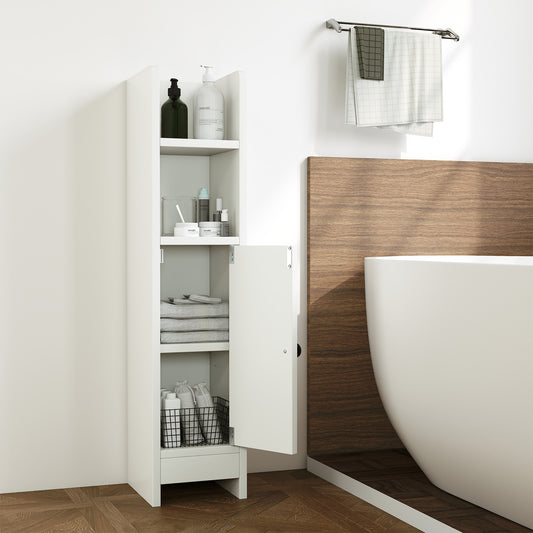 Slim Corner Bathroom Cabinet With Door, Adjustable Shelf, White Floor Cabinets White at Gallery Canada
