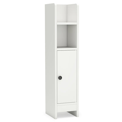 Slim Corner Bathroom Cabinet With Door, Adjustable Shelf, White Floor Cabinets White at Gallery Canada