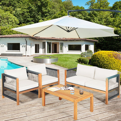 4 Pieces Wood Outdoor Patio Furniture Set with Cushions for Garden, Turquoise Patio Conversation Sets at Gallery Canada