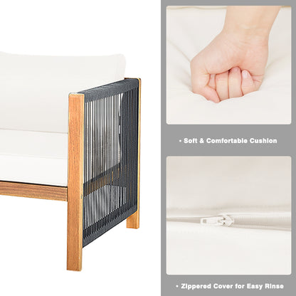 4 Pieces Wood Outdoor Patio Furniture Set with Cushions for Garden, Turquoise Patio Conversation Sets at Gallery Canada