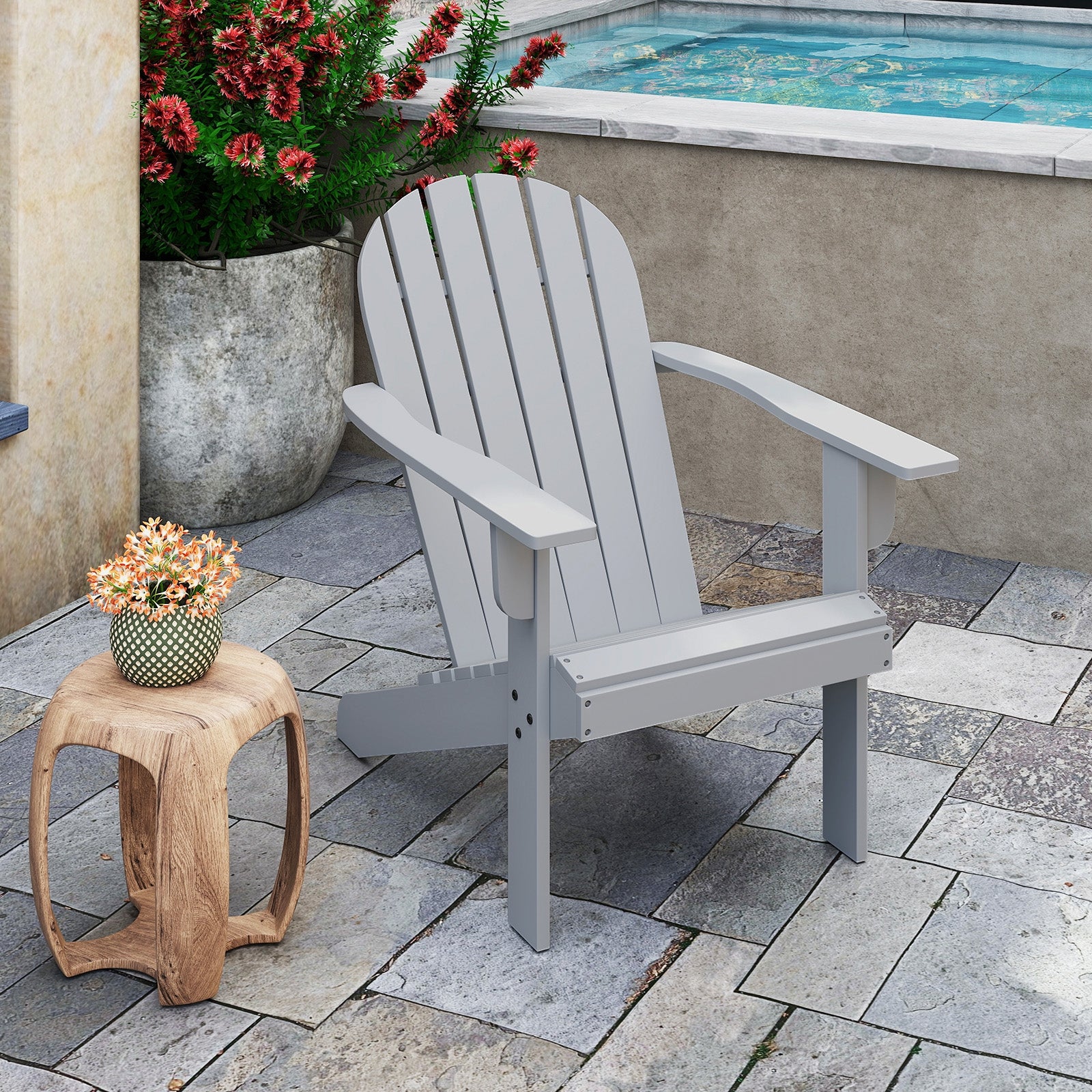 Acacia Wood Lounge Patio Adirondack Chair with Inclined Seat, Gray Adirondack Chairs at Gallery Canada