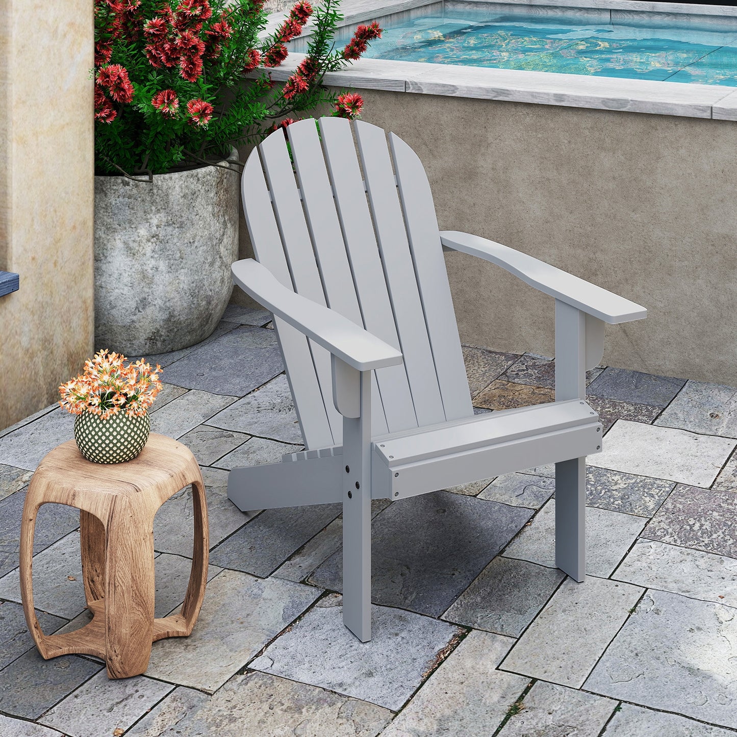 Acacia Wood Lounge Patio Adirondack Chair with Inclined Seat, Gray Adirondack Chairs at Gallery Canada