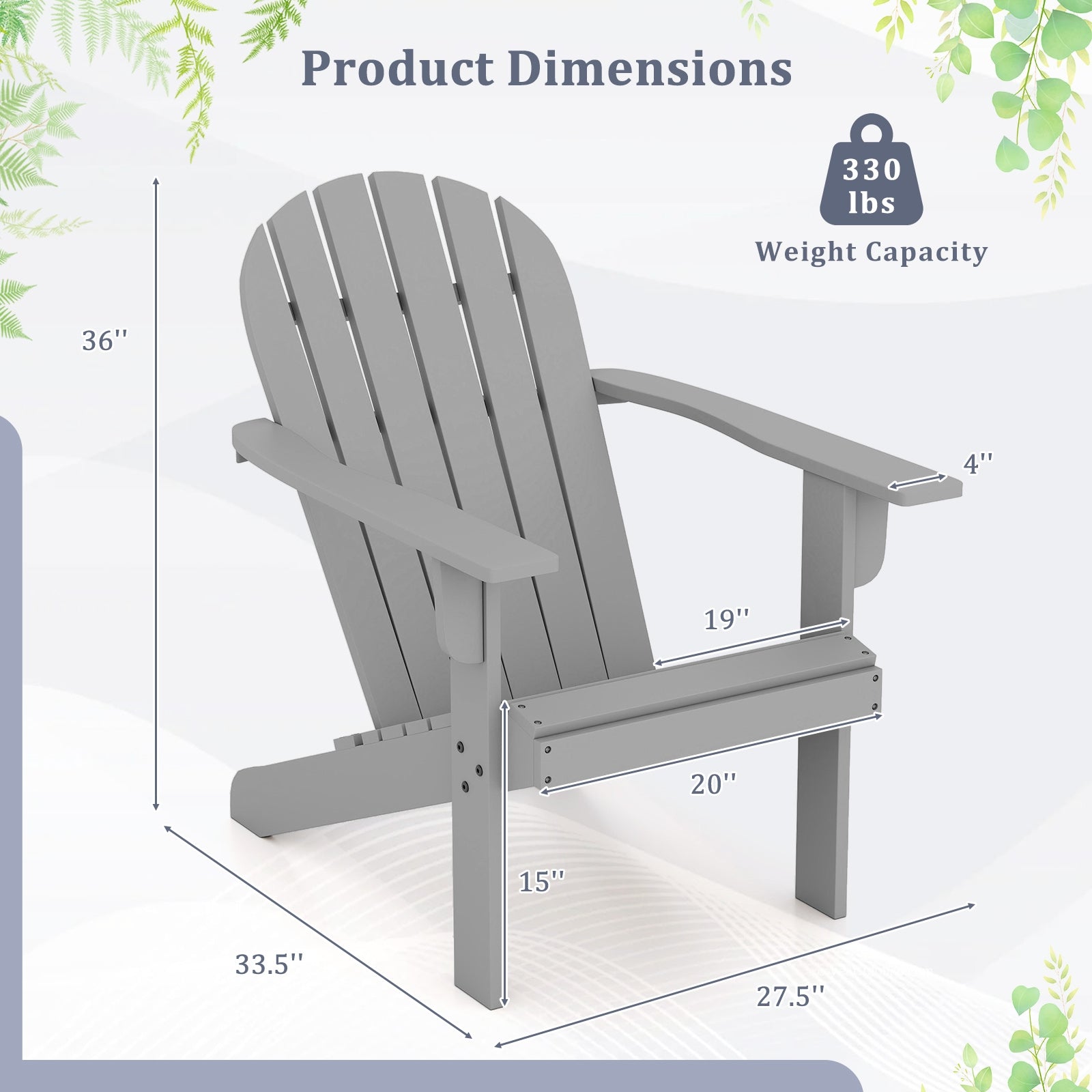 Acacia Wood Lounge Patio Adirondack Chair with Inclined Seat, Gray Adirondack Chairs at Gallery Canada