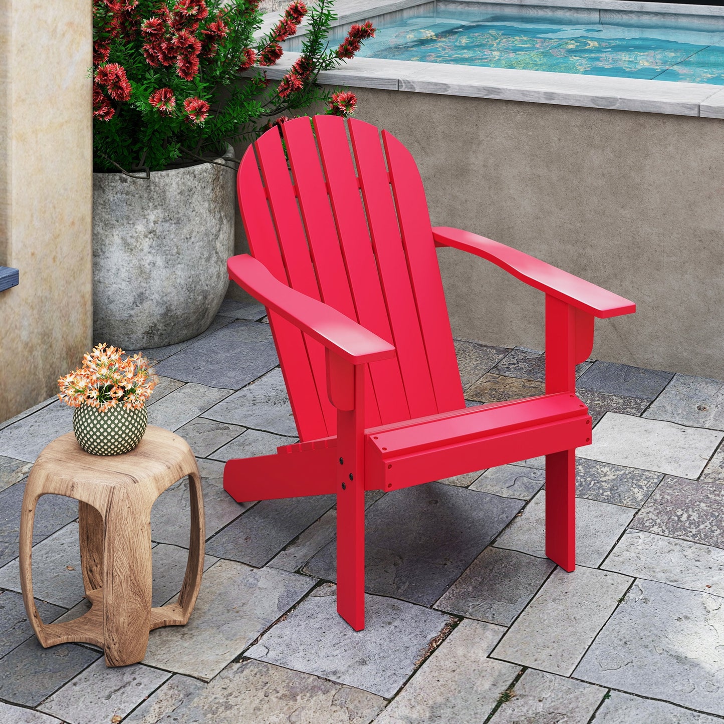 Acacia Wood Lounge Patio Adirondack Chair with Inclined Seat, Red Adirondack Chairs at Gallery Canada