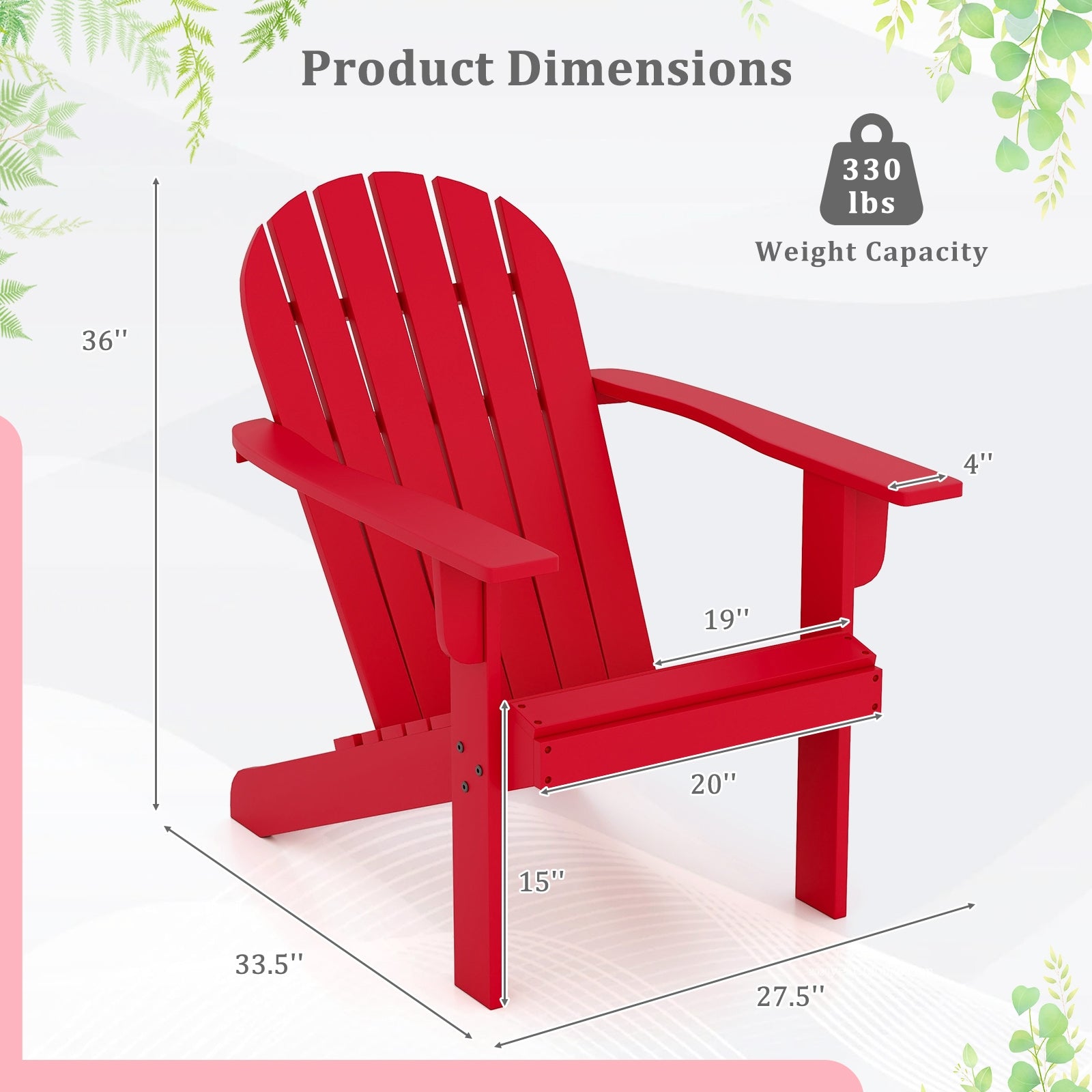 Acacia Wood Lounge Patio Adirondack Chair with Inclined Seat, Red Adirondack Chairs at Gallery Canada